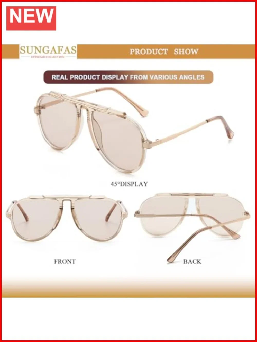 Oversized Aviator Sunglasses Women Metal Temple UV400 Protection Retro